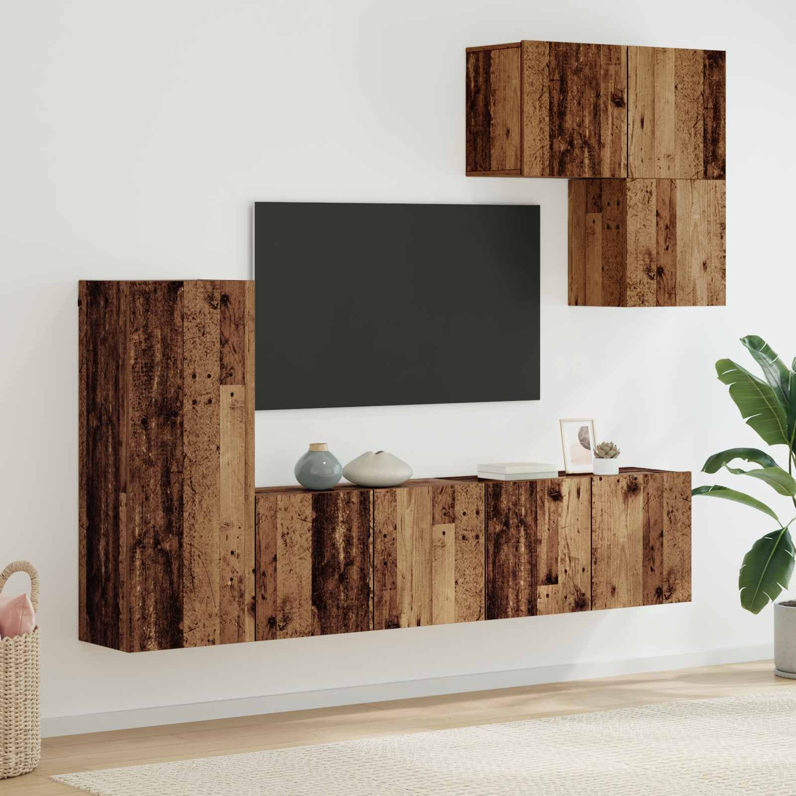 TV-Wandmöbel Wandmontiert 5 pcs Altholz Holzwerkstoff