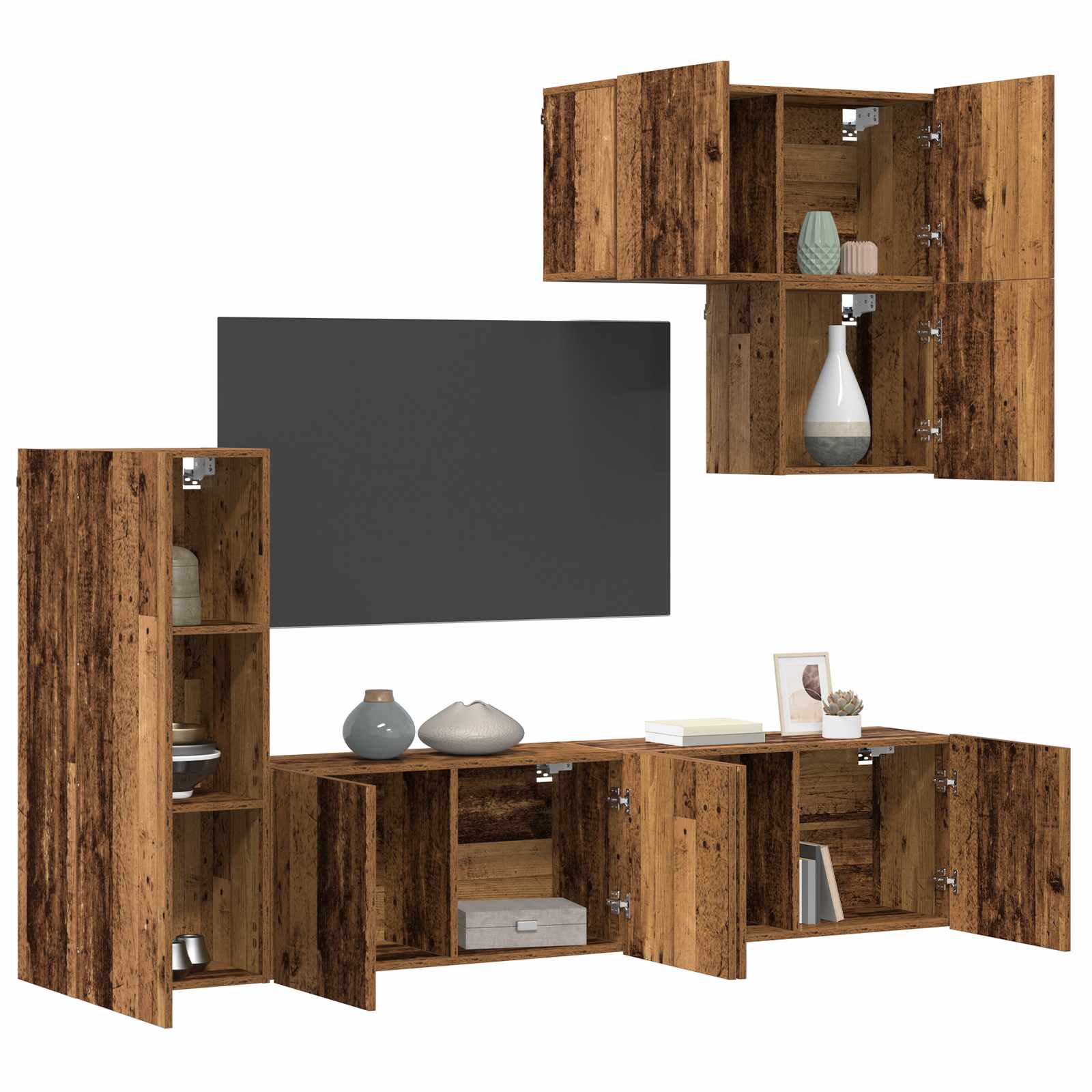 TV-Wandmöbel Wandmontiert 5 pcs Altholz Holzwerkstoff