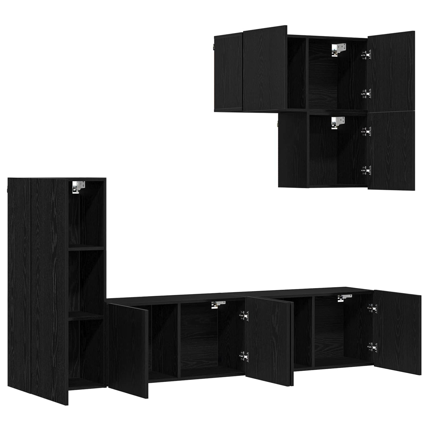 TV-Wandmöbel 5 pcs Schwarz Eichen-Optik Holzwerkstoff