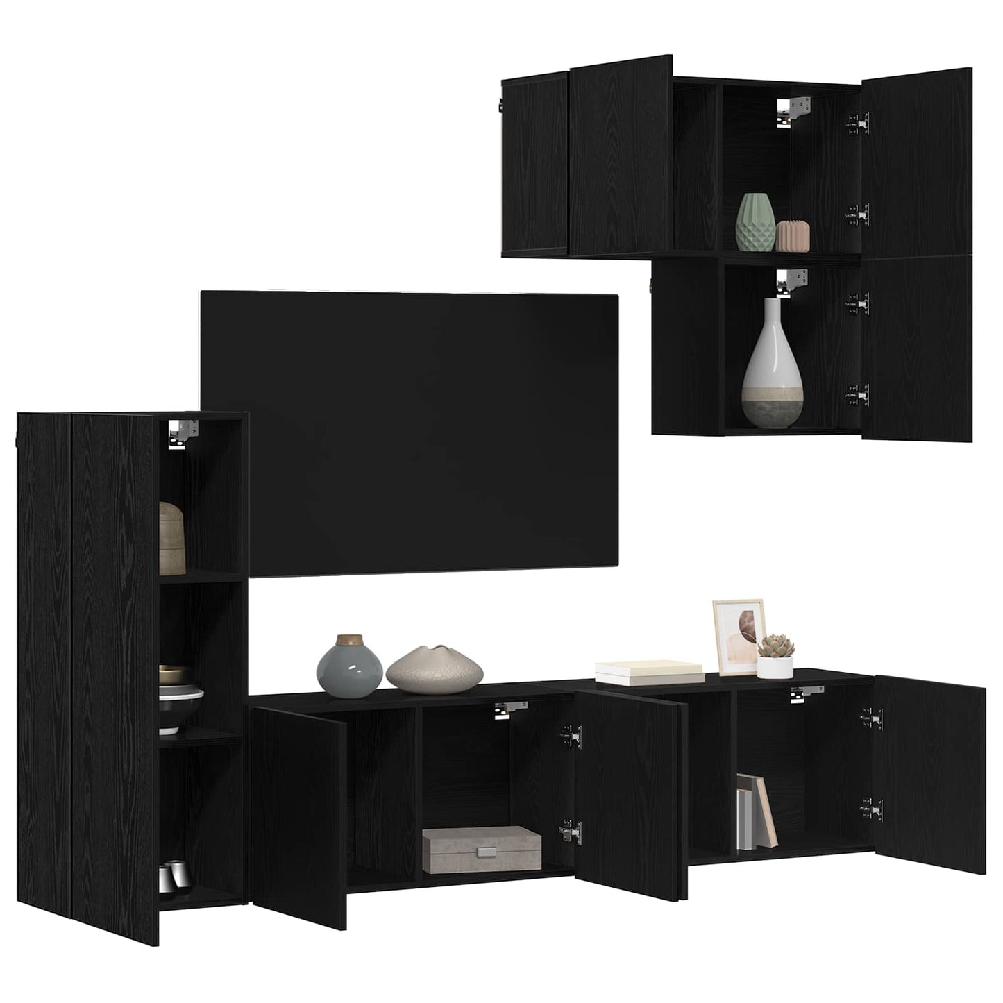 TV-Wandmöbel 5 pcs Schwarz Eichen-Optik Holzwerkstoff