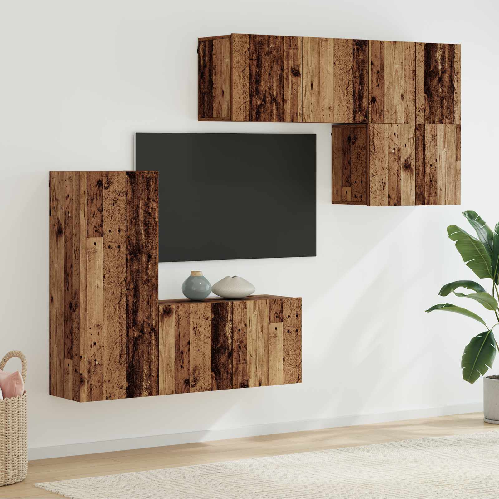 TV-Wandmöbel Wandmontiert 5 pcs Altholz Holzwerkstoff