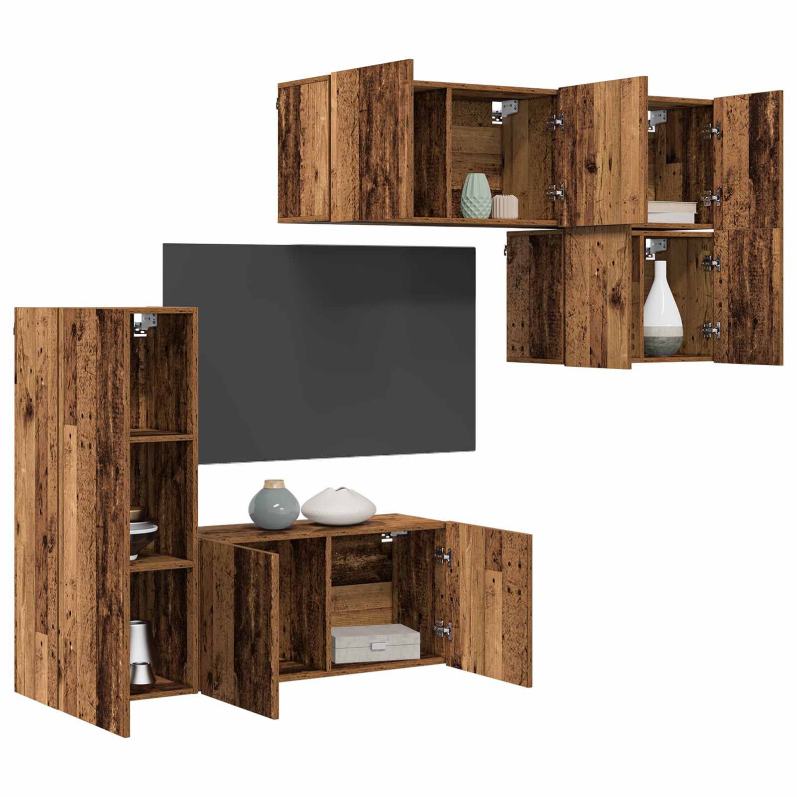 TV-Wandmöbel Wandmontiert 5 pcs Altholz Holzwerkstoff