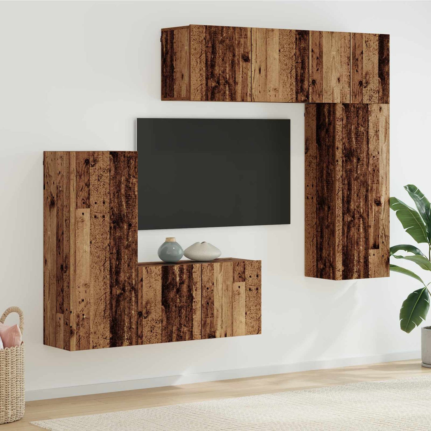 TV-Wandmöbel Wandmontiert 5 pcs Altholz Holzwerkstoff