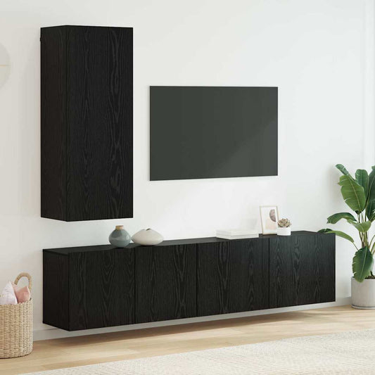 TV-Wandregal-Set 5 pcs Schwarz Eichen-Optik Holzwerkstoff