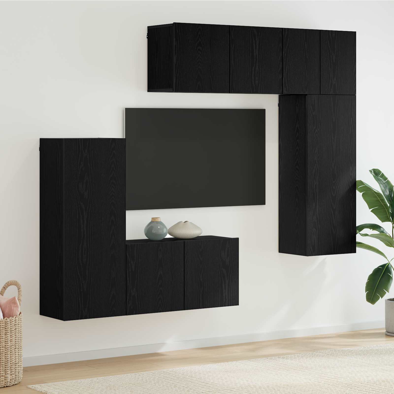 TV-Wandmöbel 5 pcs Schwarz Eichen-Optik Holzwerkstoff