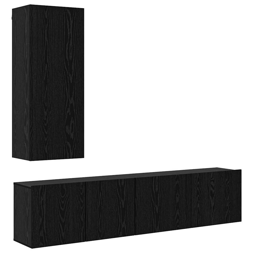 TV-Wandregal-Set 5 pcs Schwarz Eichen-Optik Holzwerkstoff