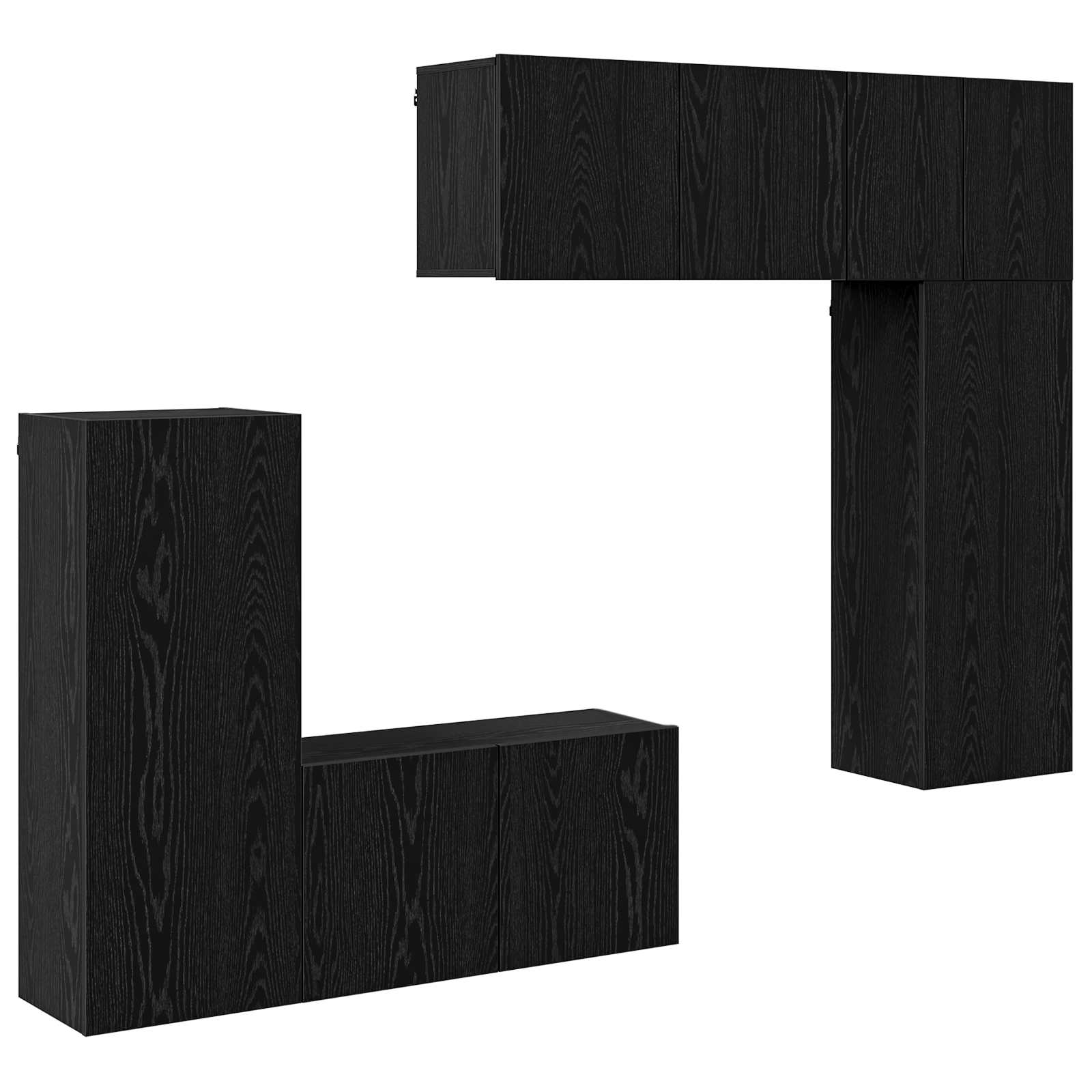 TV-Wandmöbel 5 pcs Schwarz Eichen-Optik Holzwerkstoff