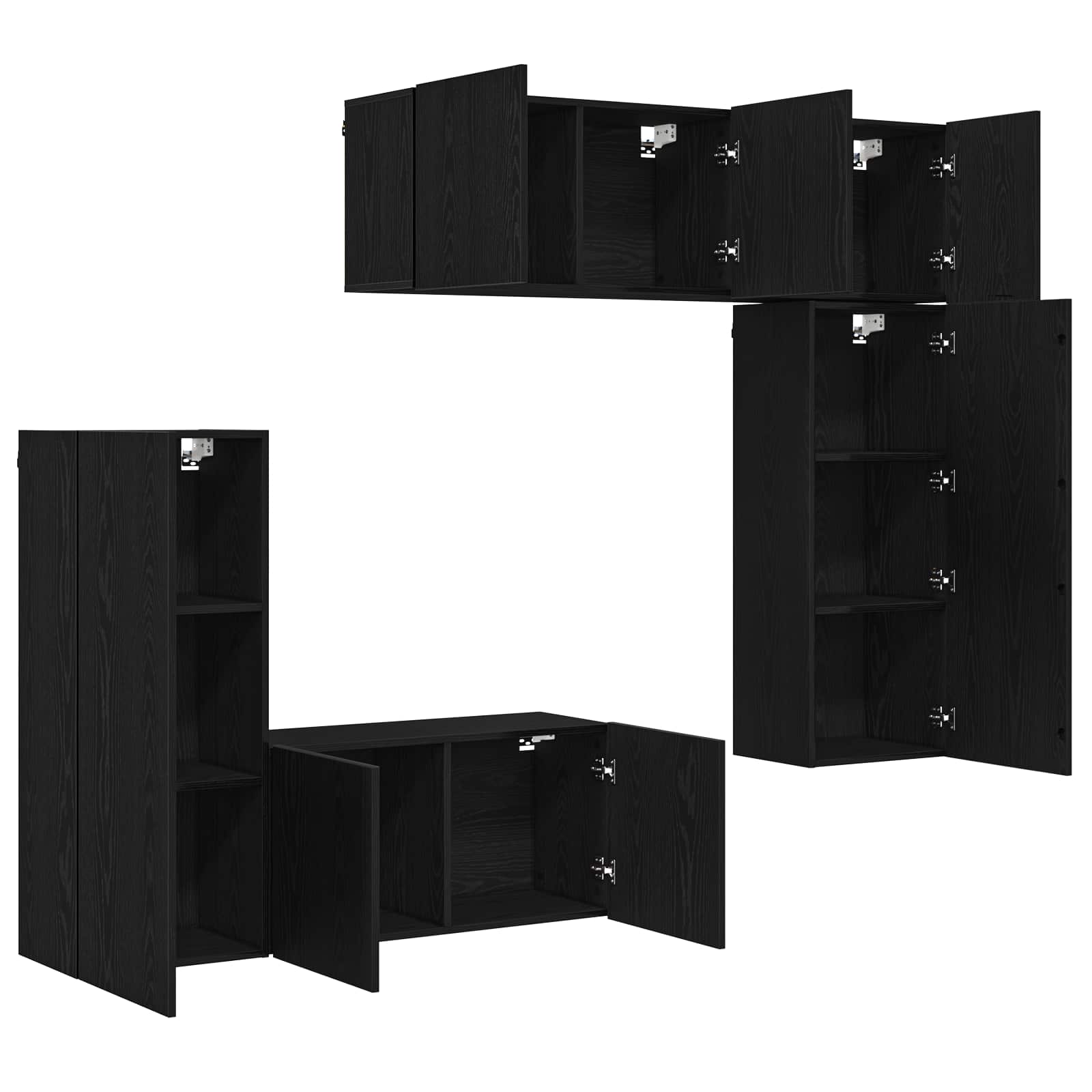 TV-Wandmöbel 5 pcs Schwarz Eichen-Optik Holzwerkstoff