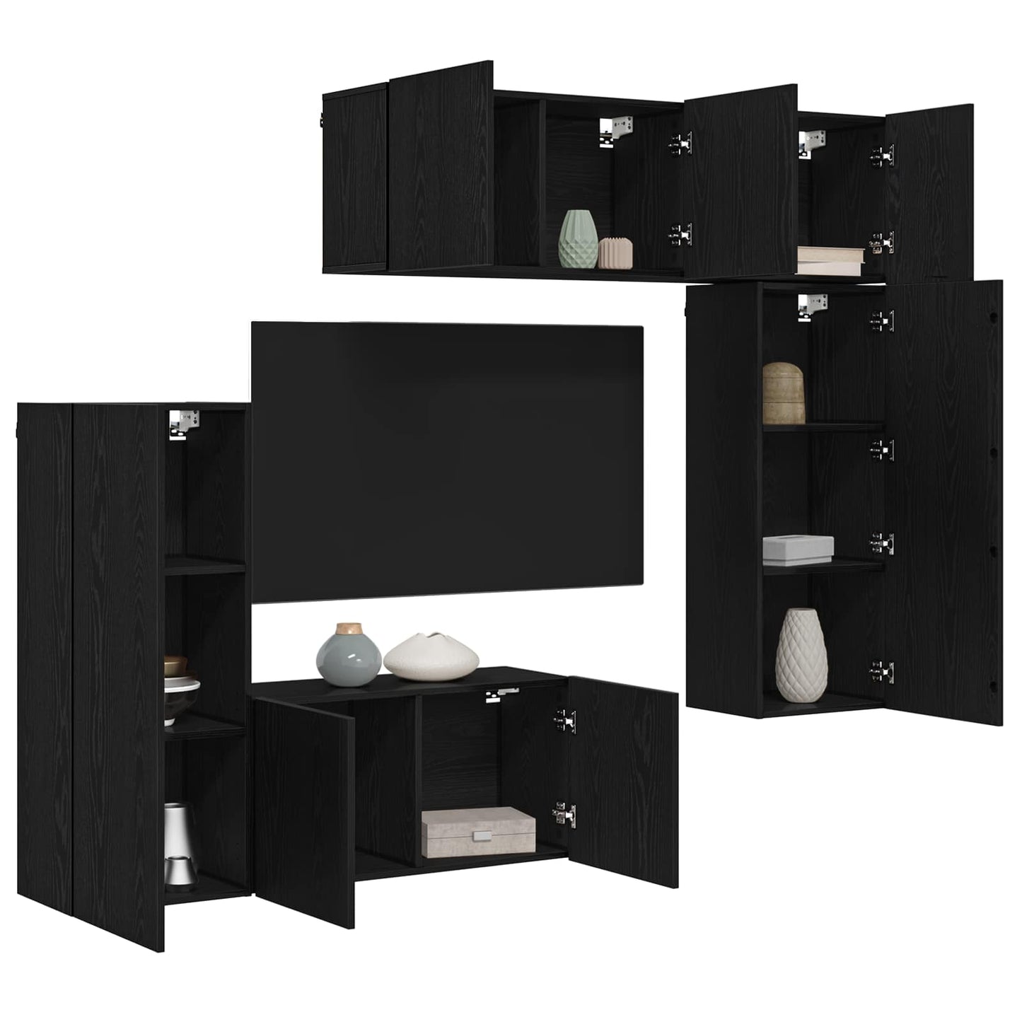 TV-Wandmöbel 5 pcs Schwarz Eichen-Optik Holzwerkstoff