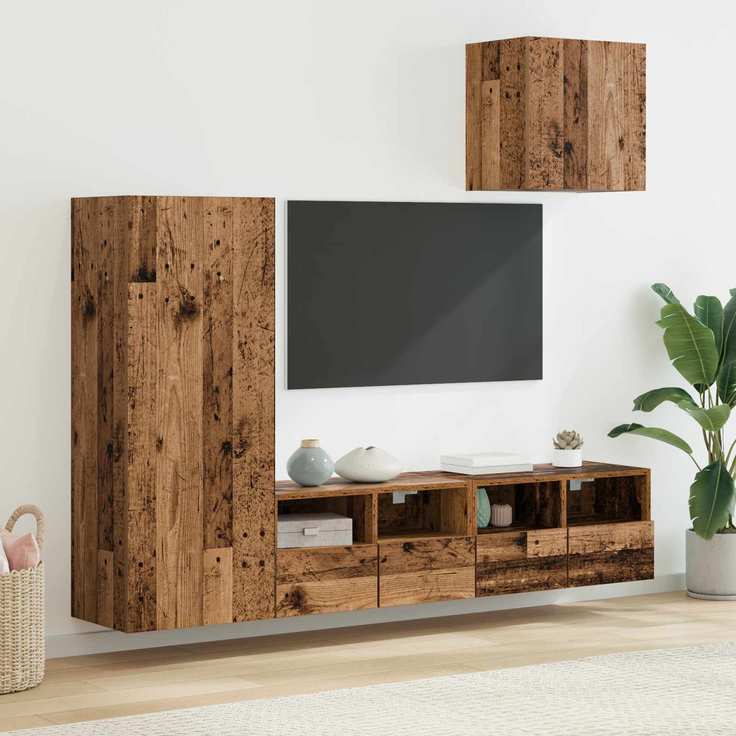 TV-Wandgeräte 4 stk. Altholz Holzwerkstoff