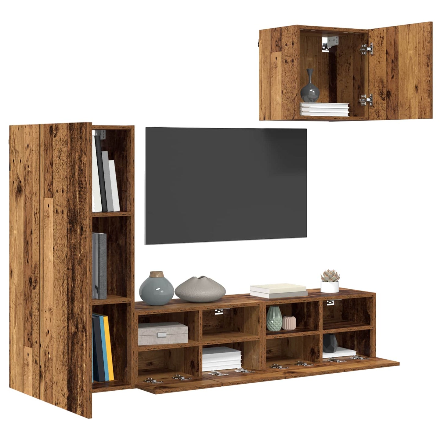 TV-Wandgeräte 4 stk. Altholz Holzwerkstoff