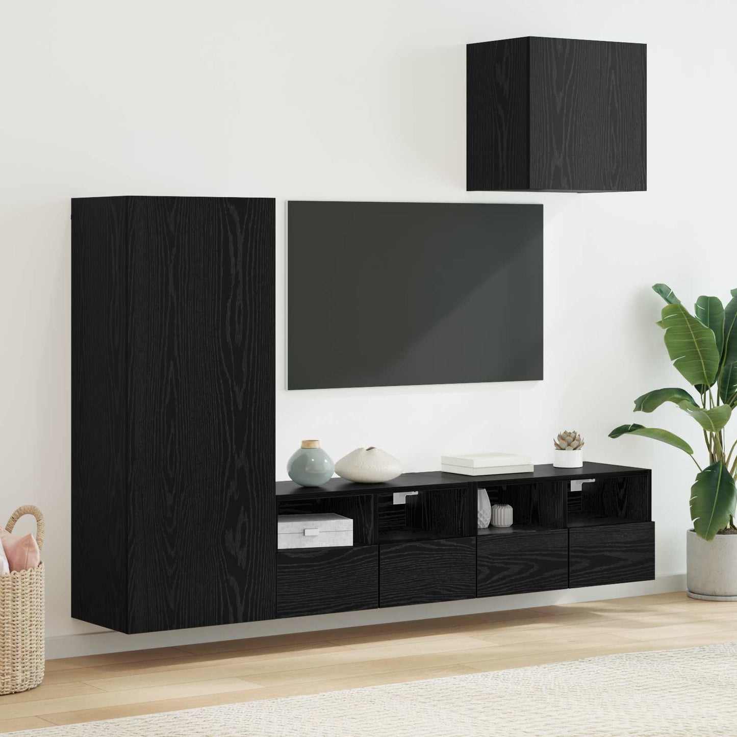 TV-Wandgeräte 4 stk. Schwarz Eichen-Optik Holzwerkstoff