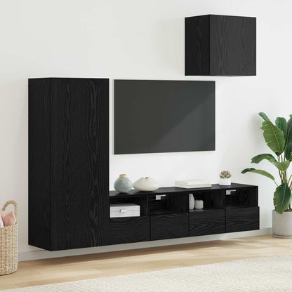 TV-Wandgeräte 4 stk. Schwarz Eichen-Optik Holzwerkstoff