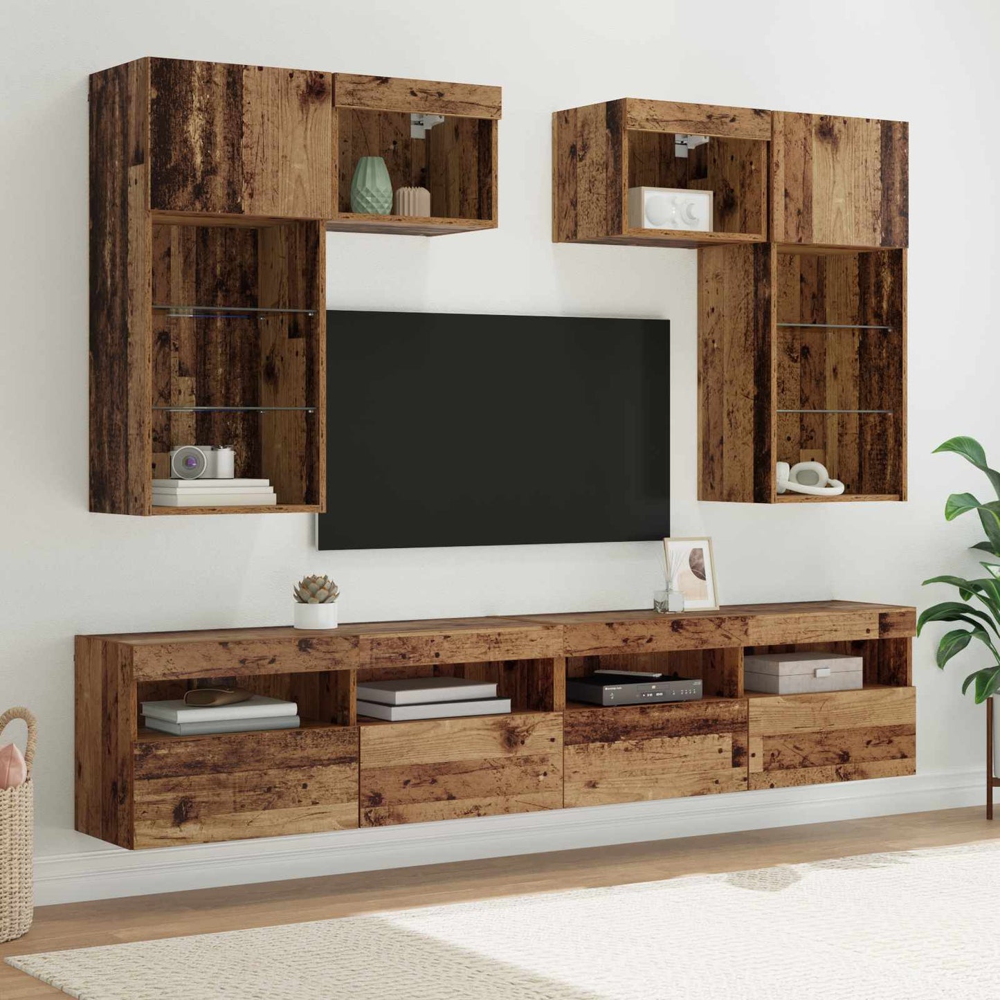 TV-Wandgeräte 6 stk. Schwarz Eichen-Optik Holzwerkstoff