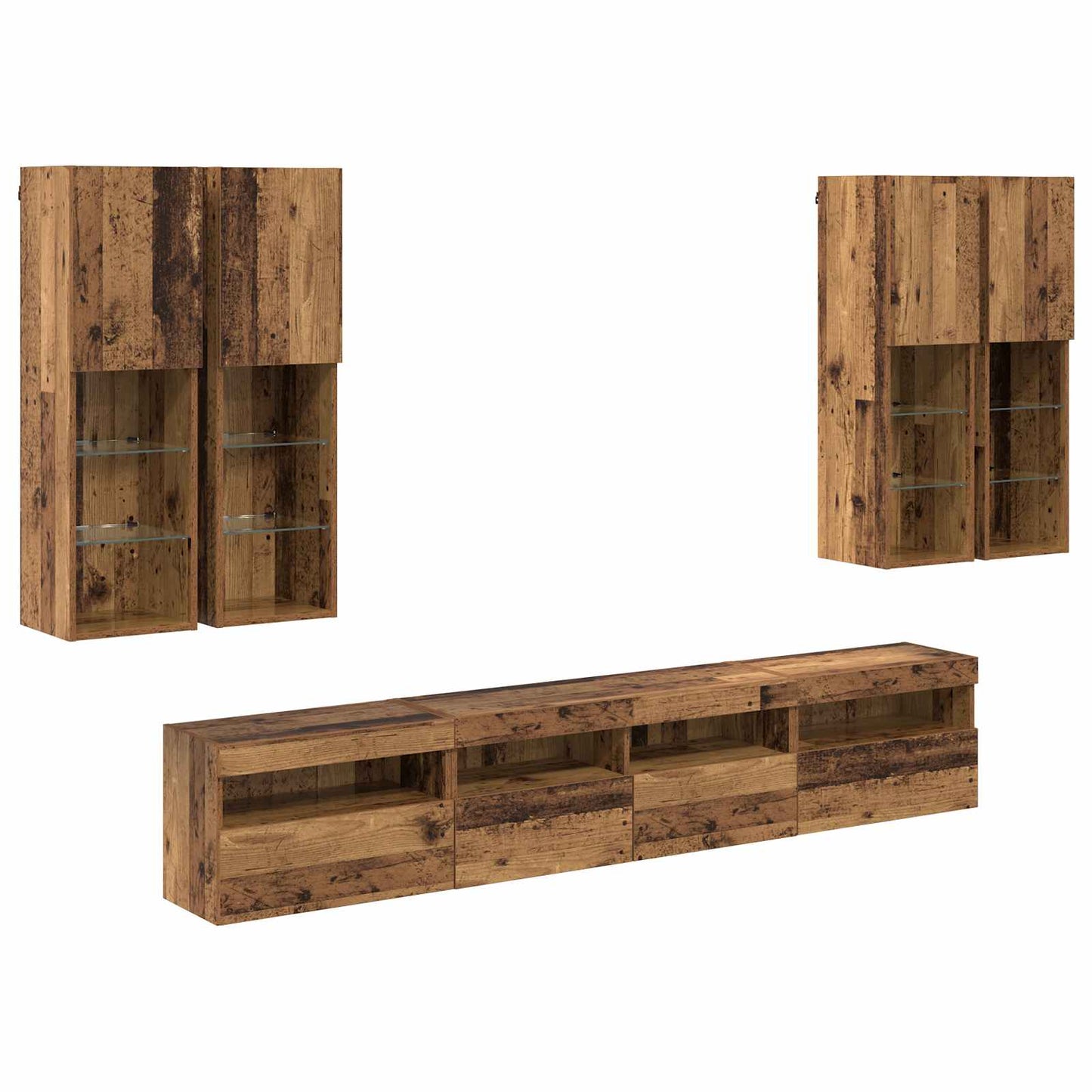 TV-Wandschrank-Set mit LED-Lichtern 7 stk. Altholz
