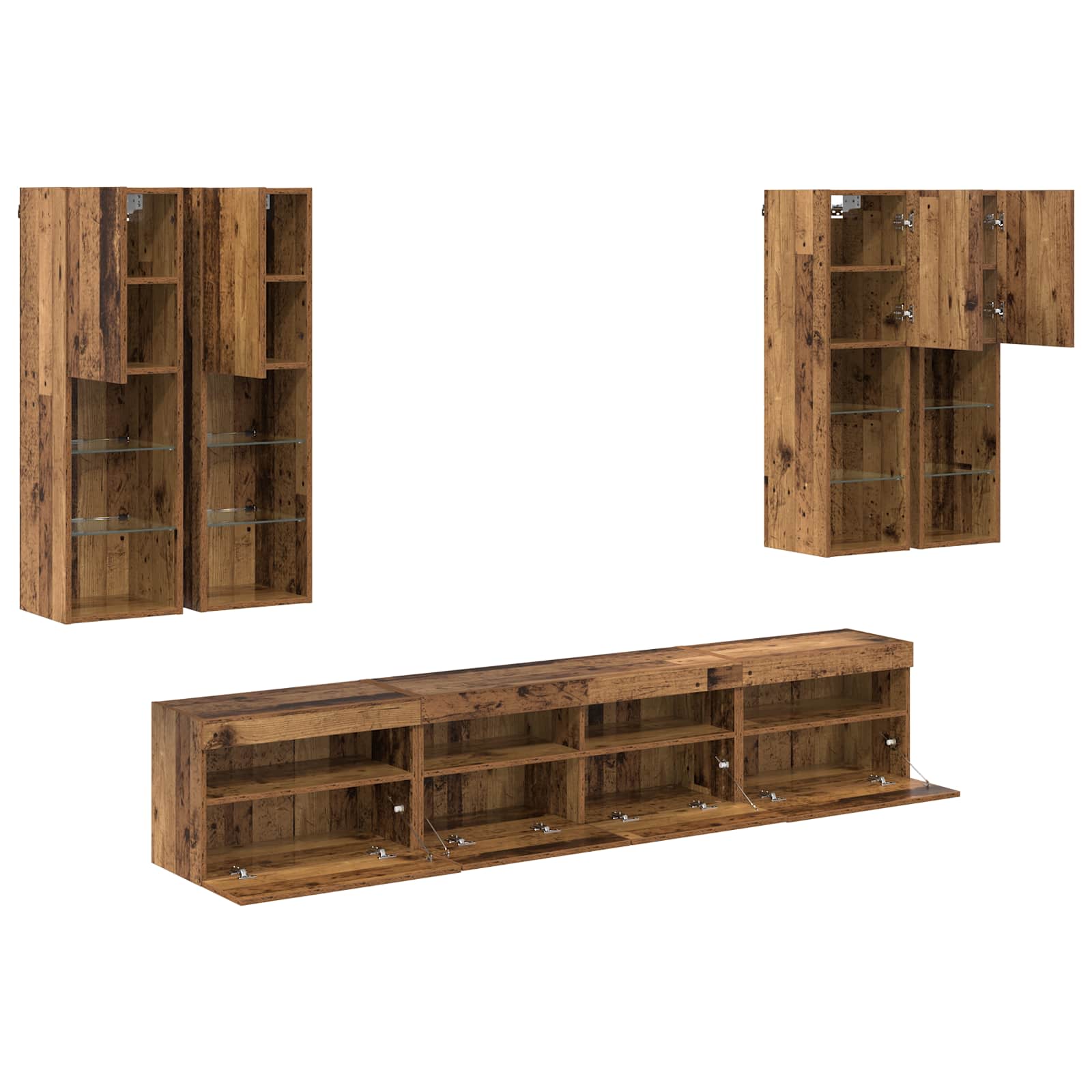 TV-Wandschrank-Set mit LED-Lichtern 7 stk. Altholz