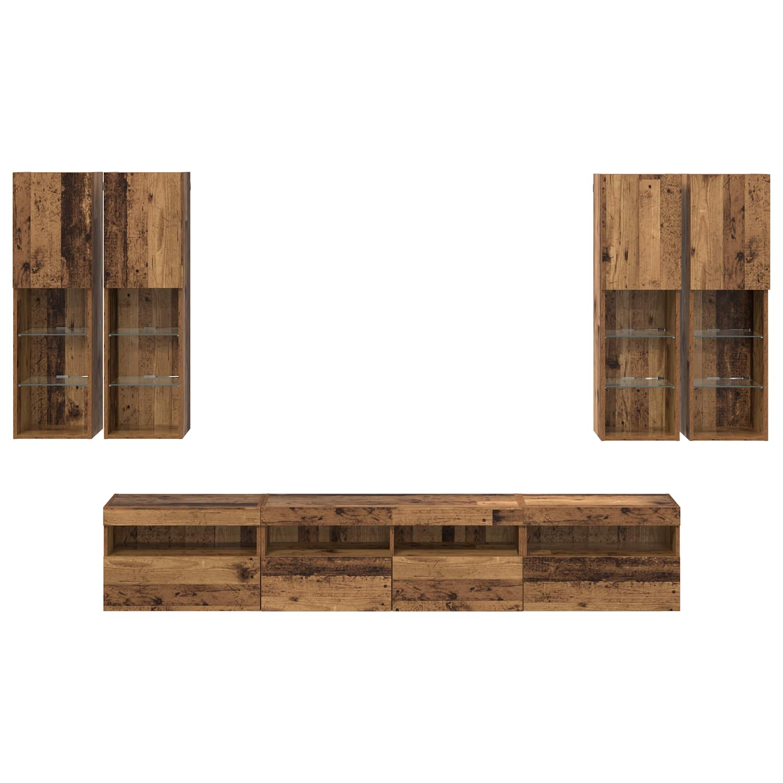 TV-Wandschrank-Set mit LED-Lichtern 7 stk. Altholz