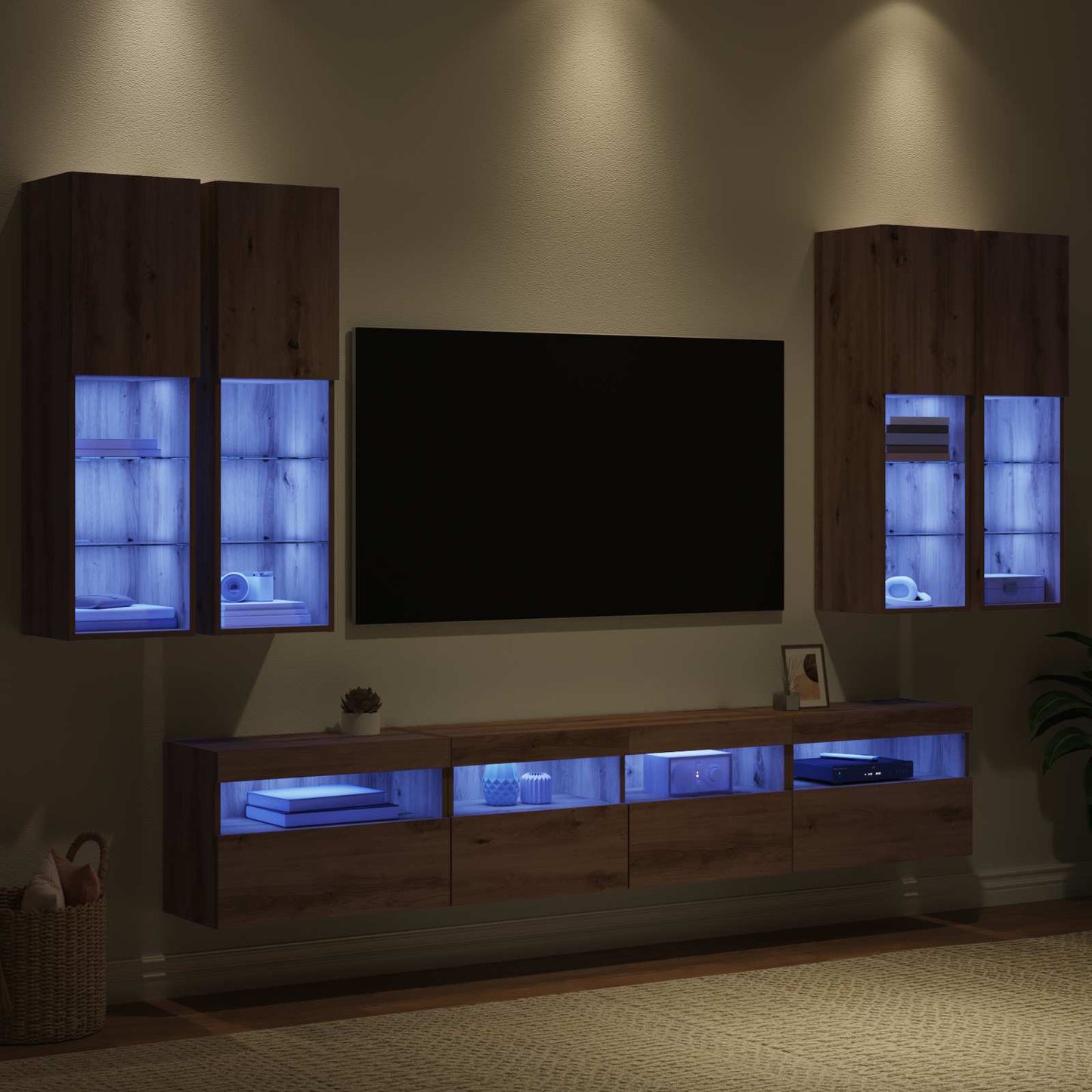 TV-Wandschrank-Set mit LED-Lichtern 7 stk. Artisan-Eiche