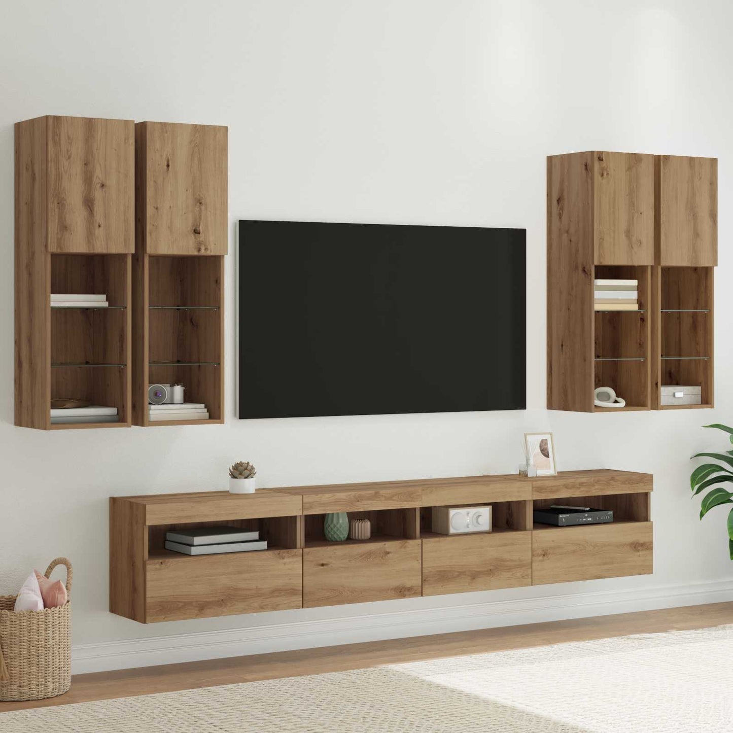 TV-Wandschrank-Set mit LED-Lichtern 7 stk. Artisan-Eiche