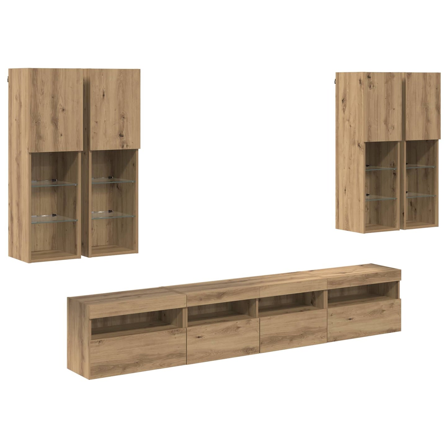 TV-Wandschrank-Set mit LED-Lichtern 7 stk. Artisan-Eiche
