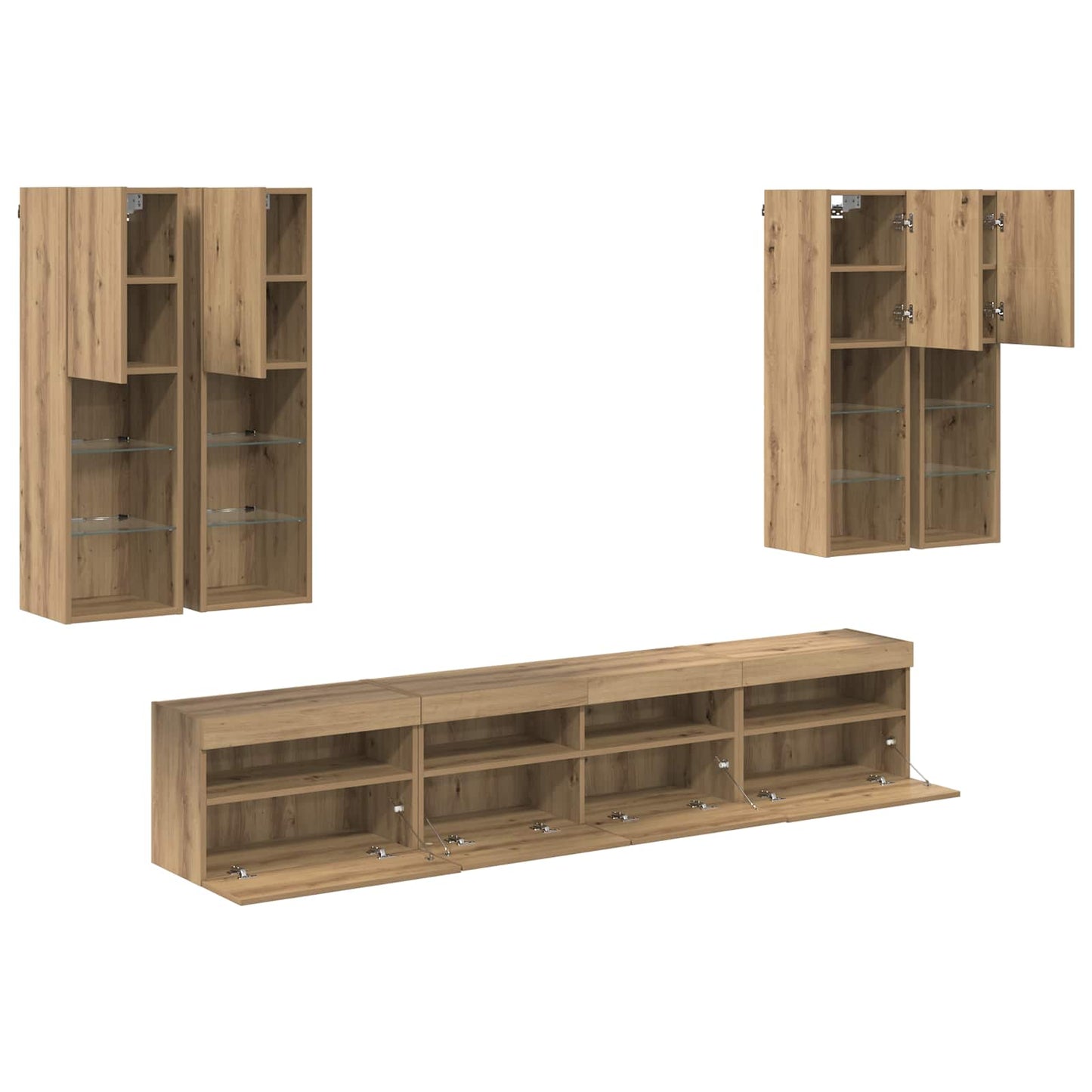 TV-Wandschrank-Set mit LED-Lichtern 7 stk. Artisan-Eiche