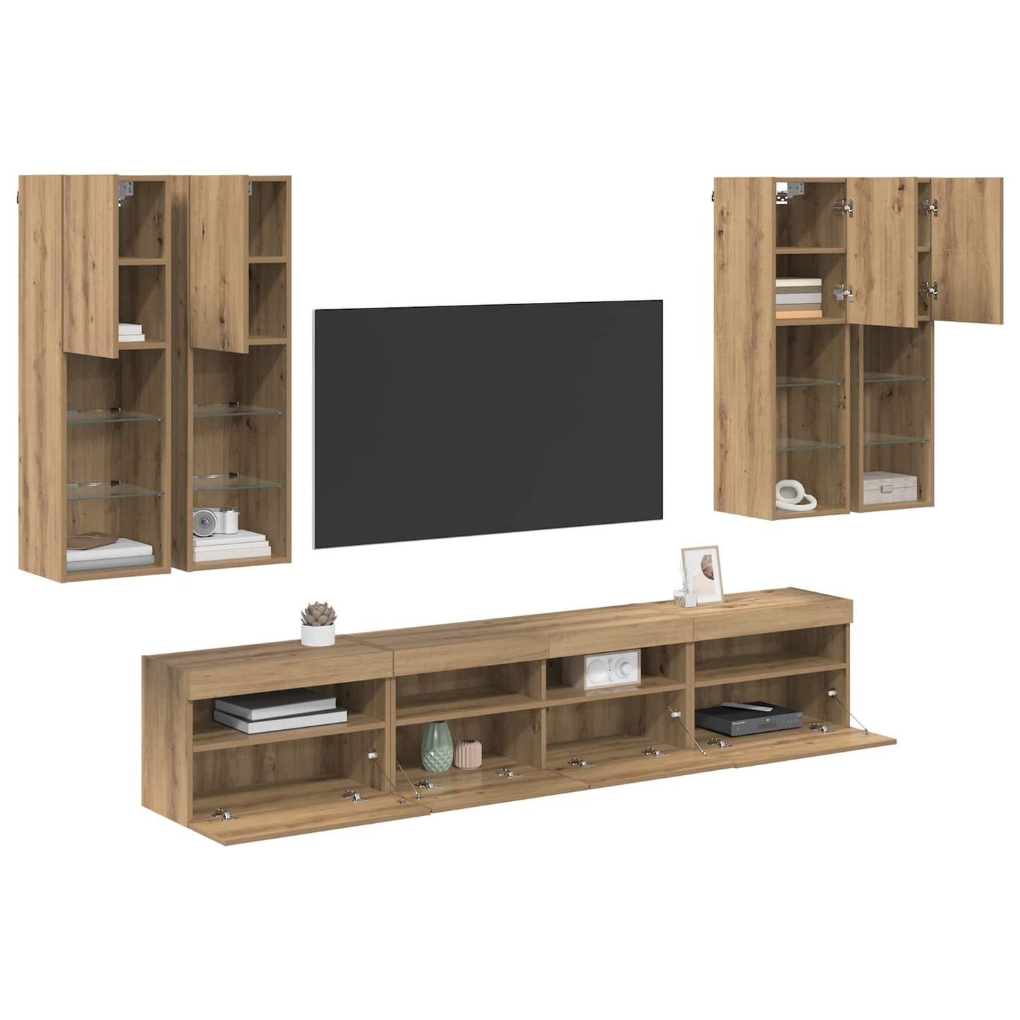 TV-Wandschrank-Set mit LED-Lichtern 7 stk. Artisan-Eiche