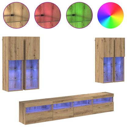 TV-Wandschrank-Set mit LED-Lichtern 7 stk. Artisan-Eiche
