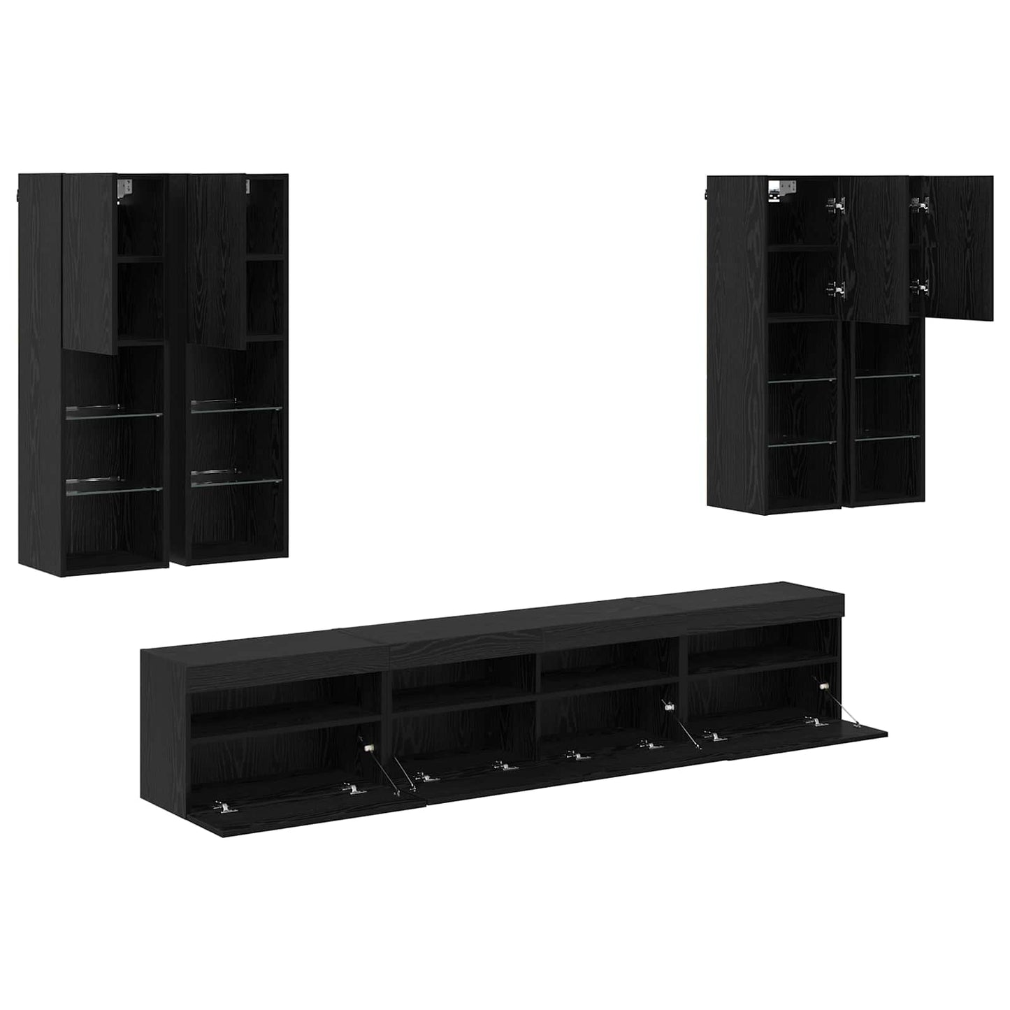 TV-Wandschrank-Set mit LED-Lichtern 7 stk. Schwarz Eichen-Optik