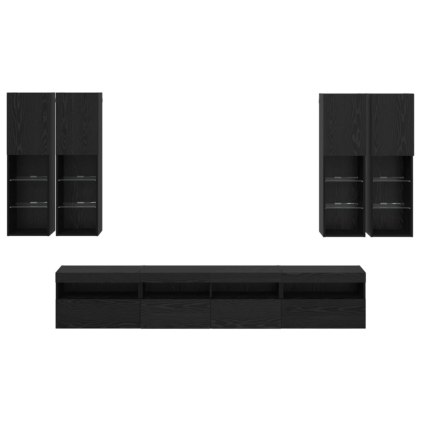TV-Wandschrank-Set mit LED-Lichtern 7 stk. Schwarz Eichen-Optik