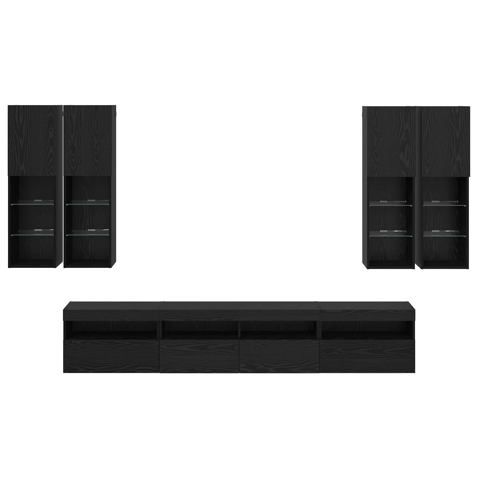 TV-Wandschrank-Set mit LED-Lichtern 7 stk. Schwarz Eichen-Optik