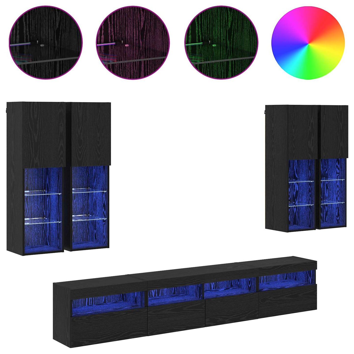 TV-Wandschrank-Set mit LED-Lichtern 7 stk. Schwarz Eichen-Optik