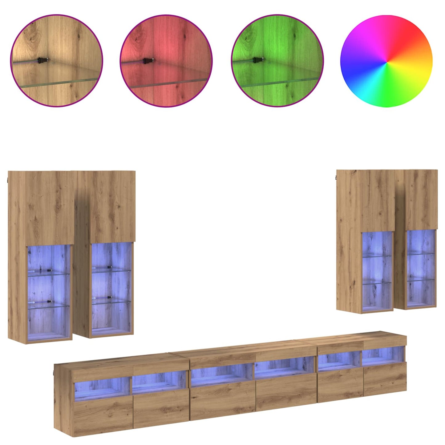 TV-Wandregal-Set 7 pcs Artisan-Eiche Holzwerkstoff