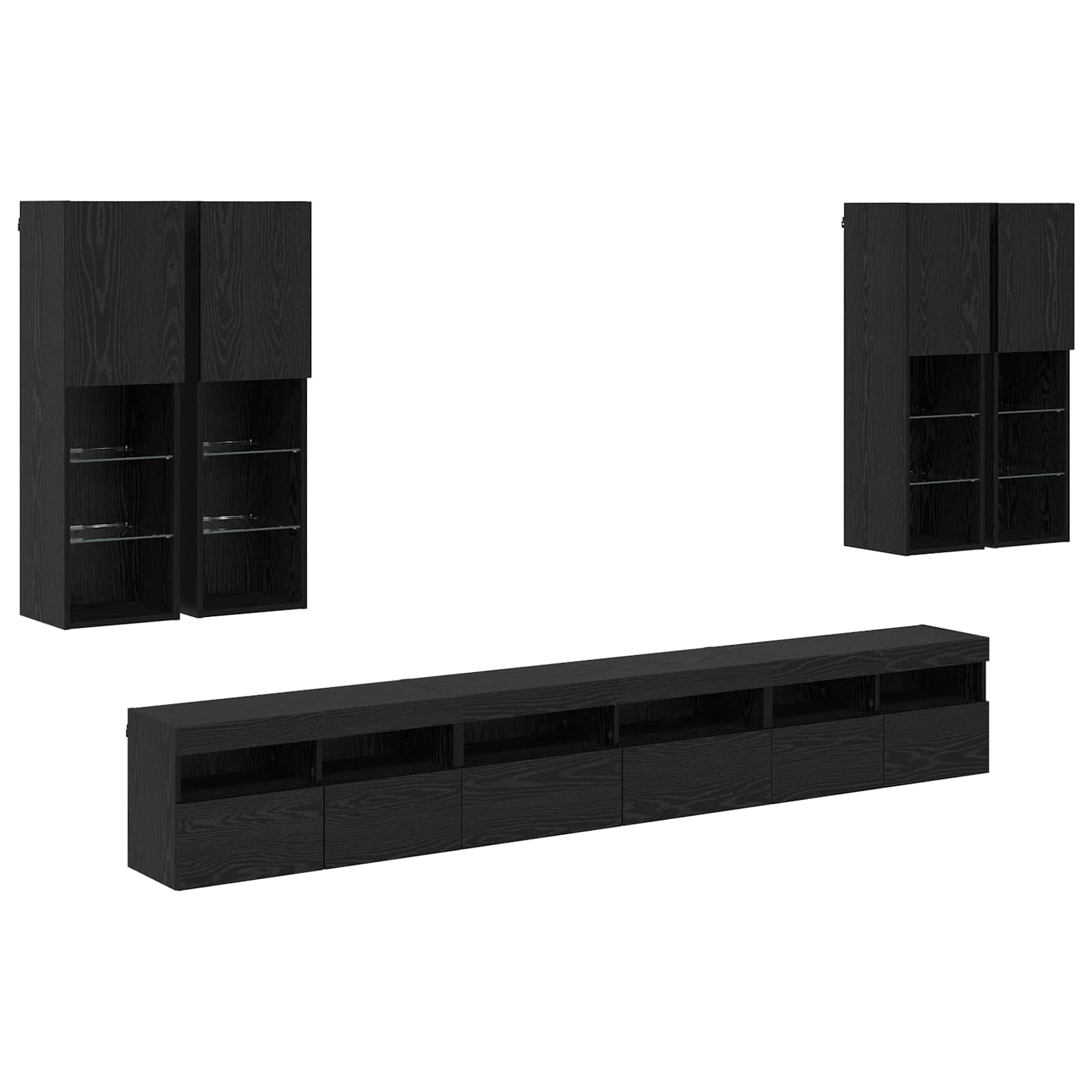 TV-Wandregal-Set 7 stk. Schwarz Eichen-Optik Holzwerkstoff