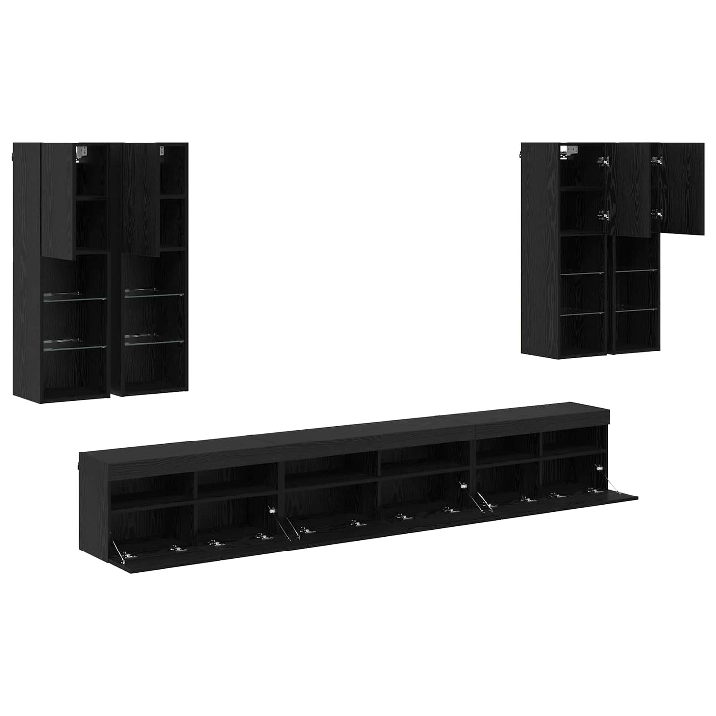 TV-Wandregal-Set 7 stk. Schwarz Eichen-Optik Holzwerkstoff