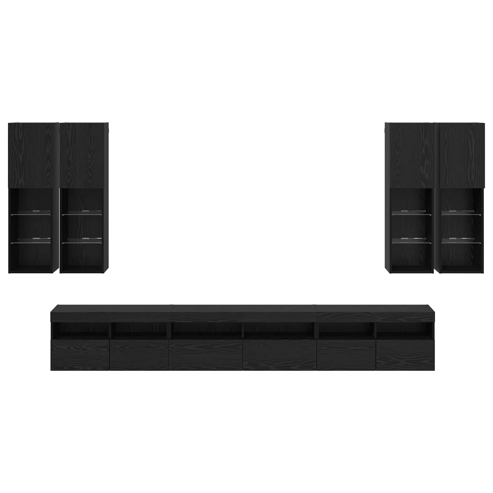 TV-Wandregal-Set 7 stk. Schwarz Eichen-Optik Holzwerkstoff