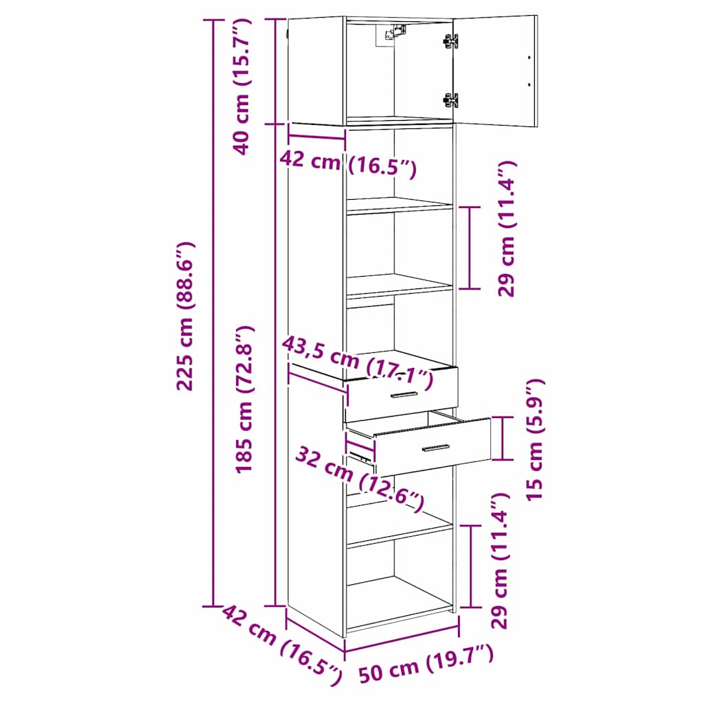 Highboard Artisan-Eiche 50 x 42,5 x 225 cm Holzwerkstoff