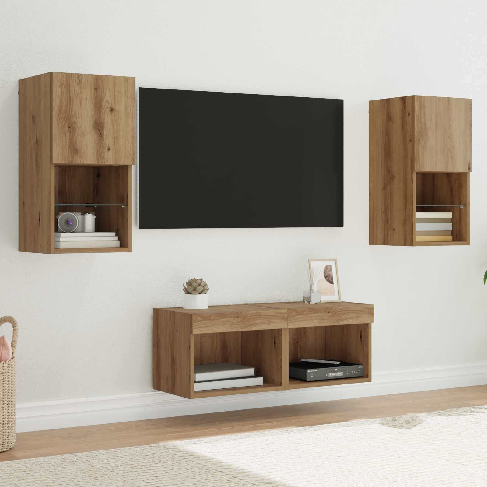 TV-Wandregale 4 stk. Artisan-Eiche Holzwerkstoff