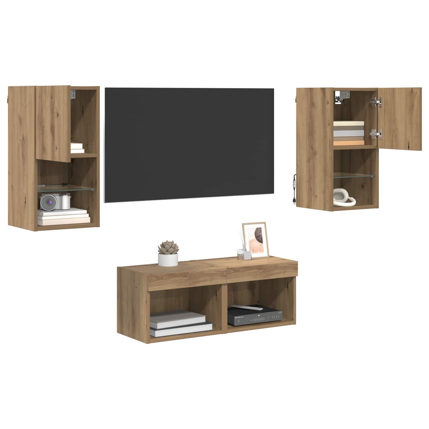 TV-Wandregale 4 stk. Artisan-Eiche Holzwerkstoff
