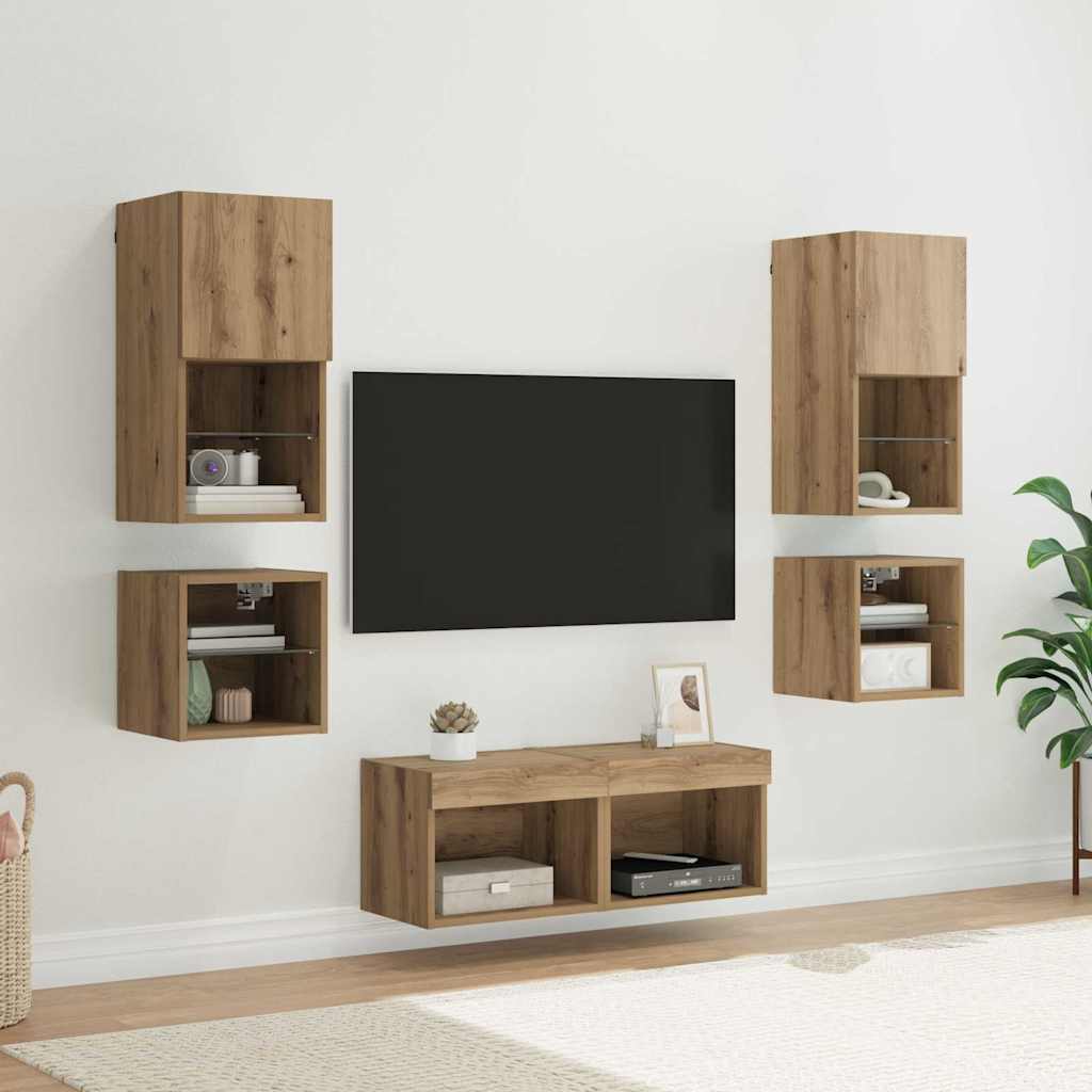 TV-Wandgeräte 8 pcs Artisan-Eiche Holzwerkstoff