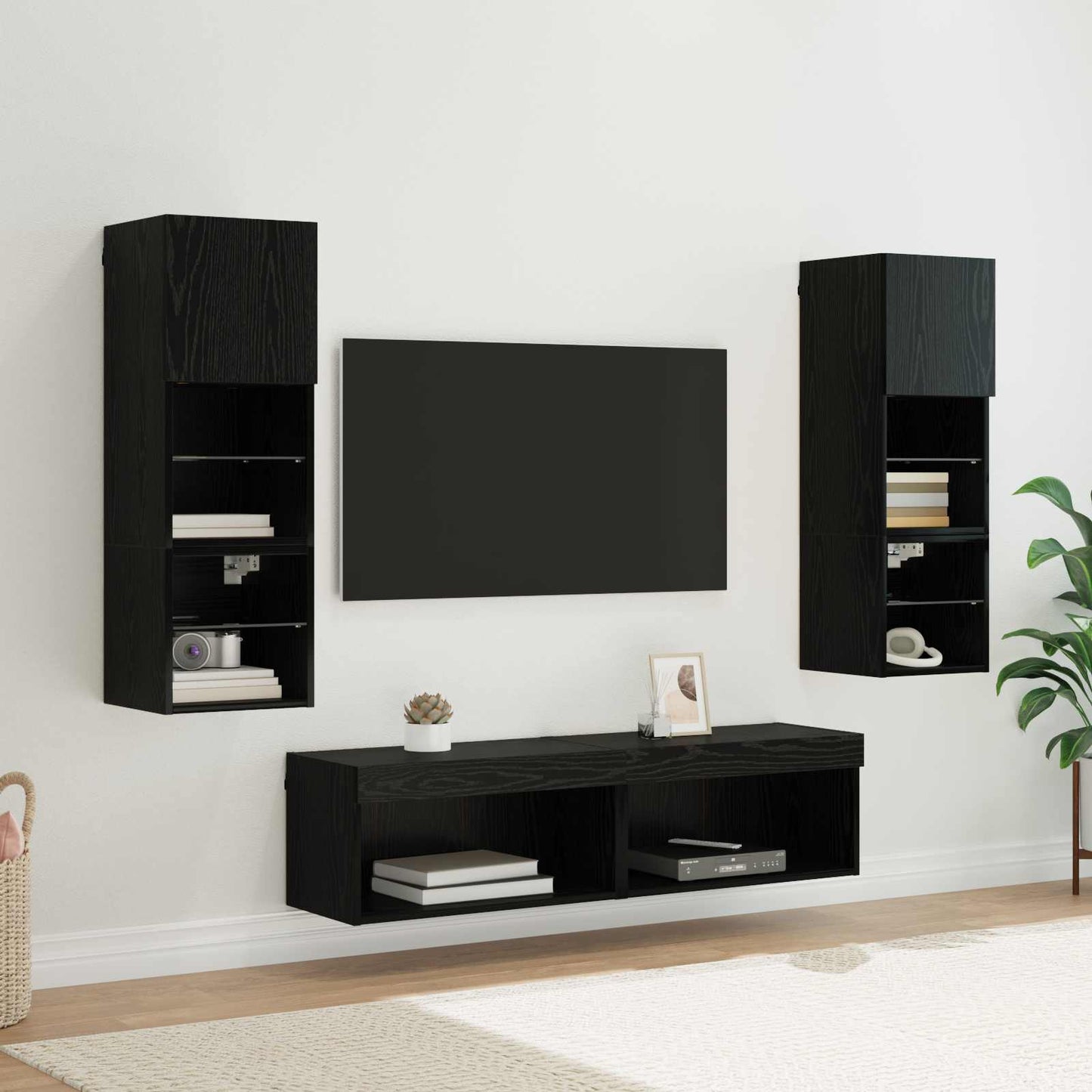 TV-Wandmöbel 6 pcs Schwarz Eichen-Optik Holzwerkstoff