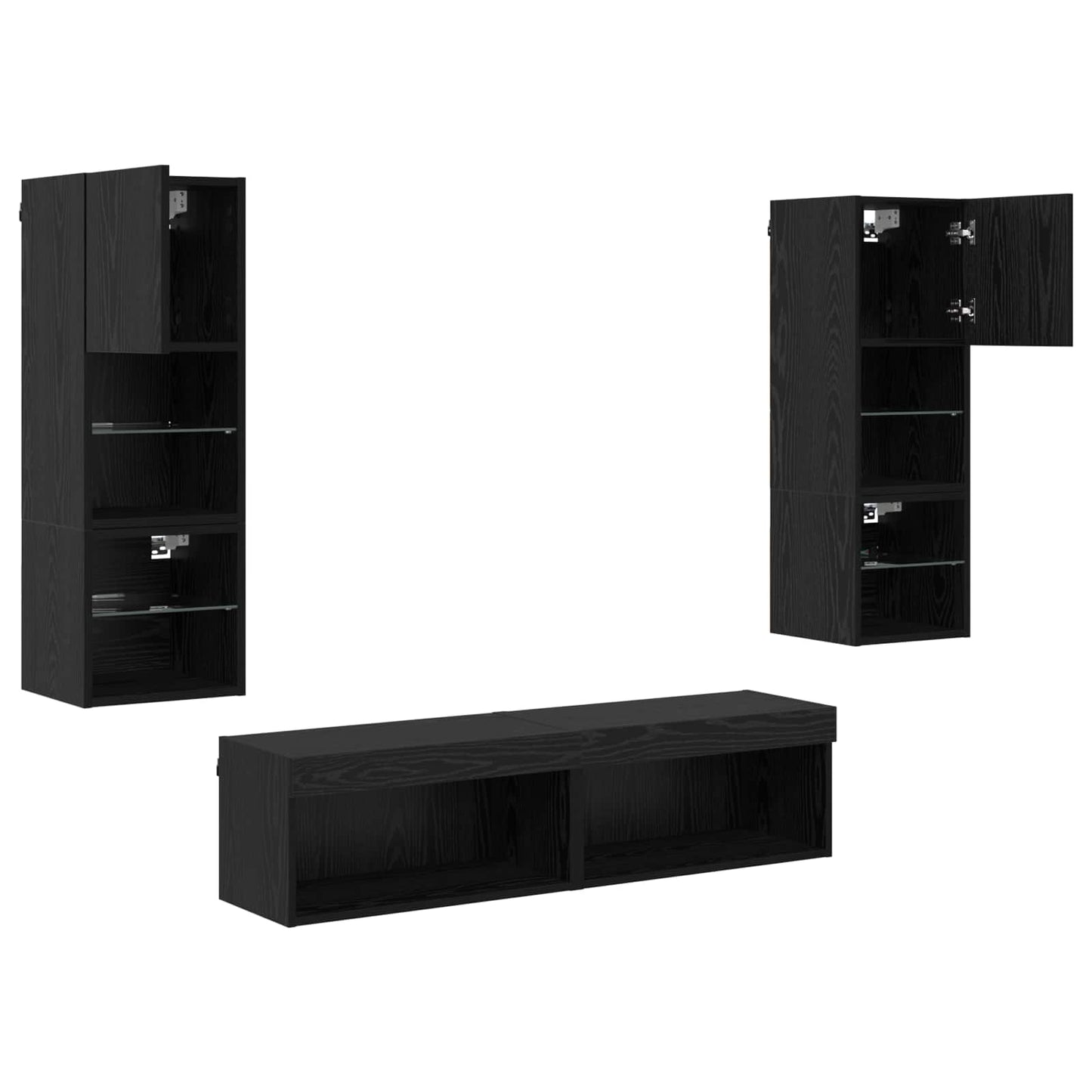 TV-Wandmöbel 6 pcs Schwarz Eichen-Optik Holzwerkstoff