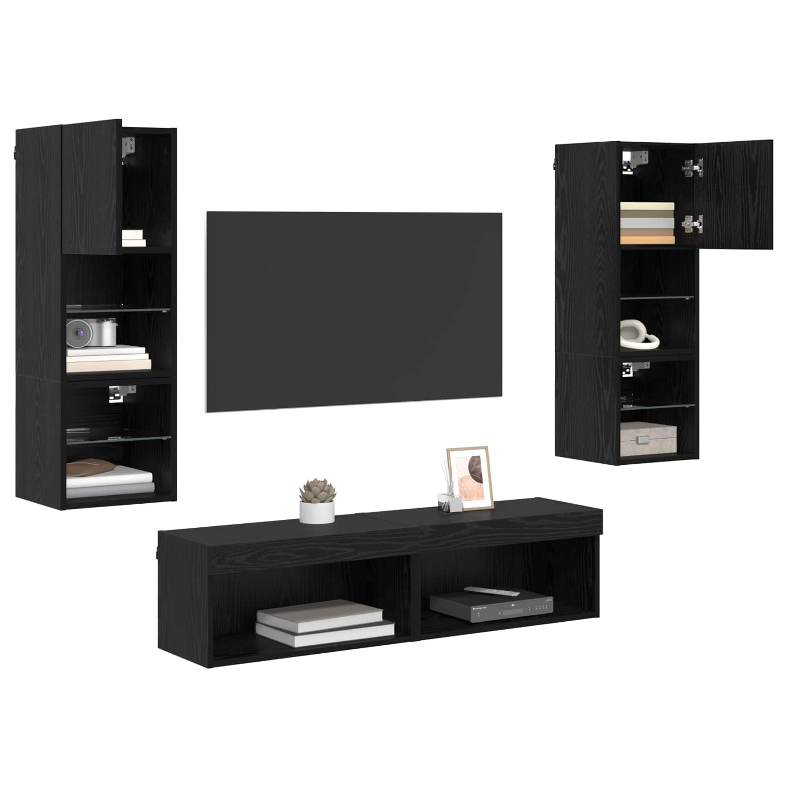 TV-Wandmöbel 6 pcs Schwarz Eichen-Optik Holzwerkstoff