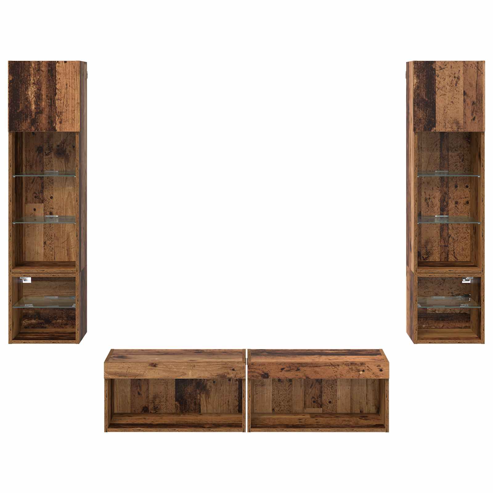 TV-Wandmöbel mit LED-Lichtleisten 6 pcs Altholz Holzwerkstoff