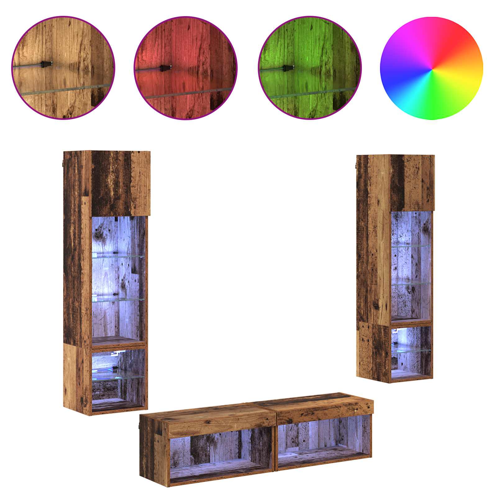 TV-Wandmöbel mit LED-Lichtleisten 6 pcs Altholz Holzwerkstoff