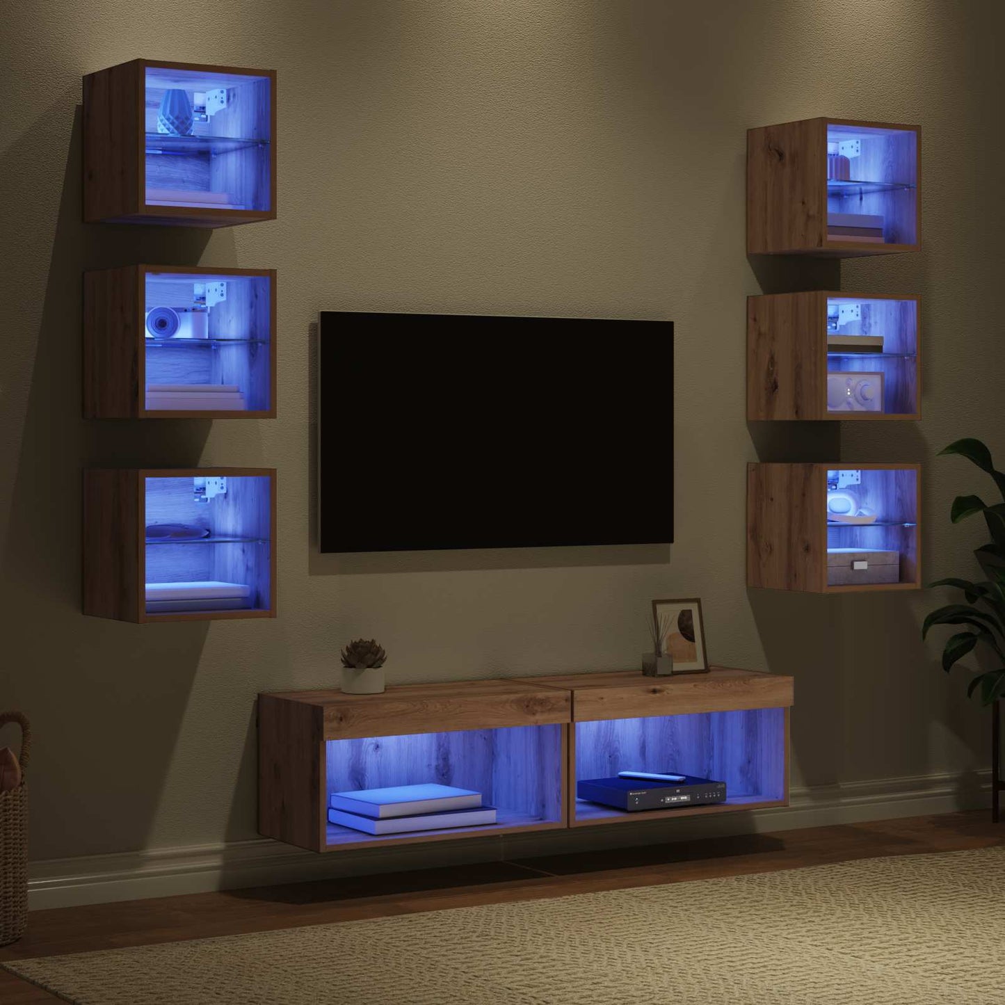 TV-Schränk 8 pcs Artisan-Eiche Glas