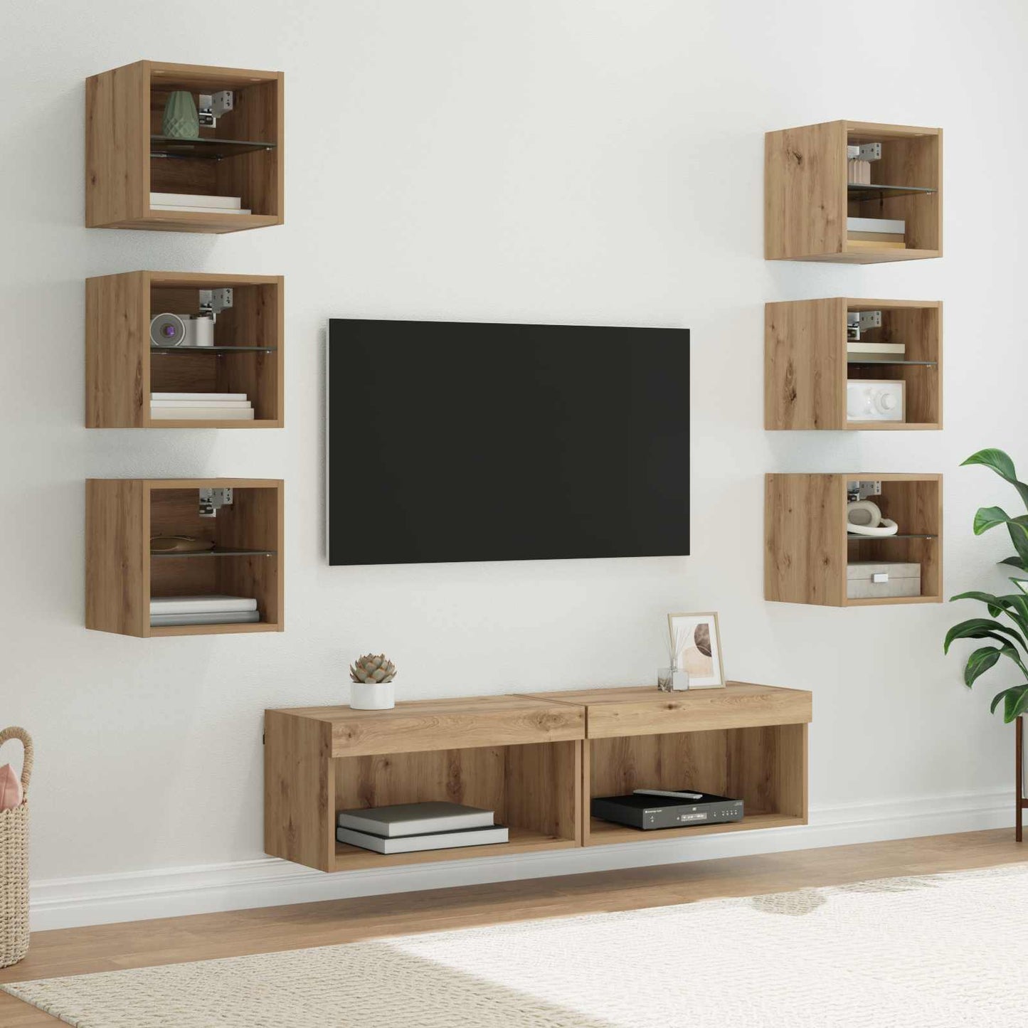 TV-Schränk 8 pcs Artisan-Eiche Glas