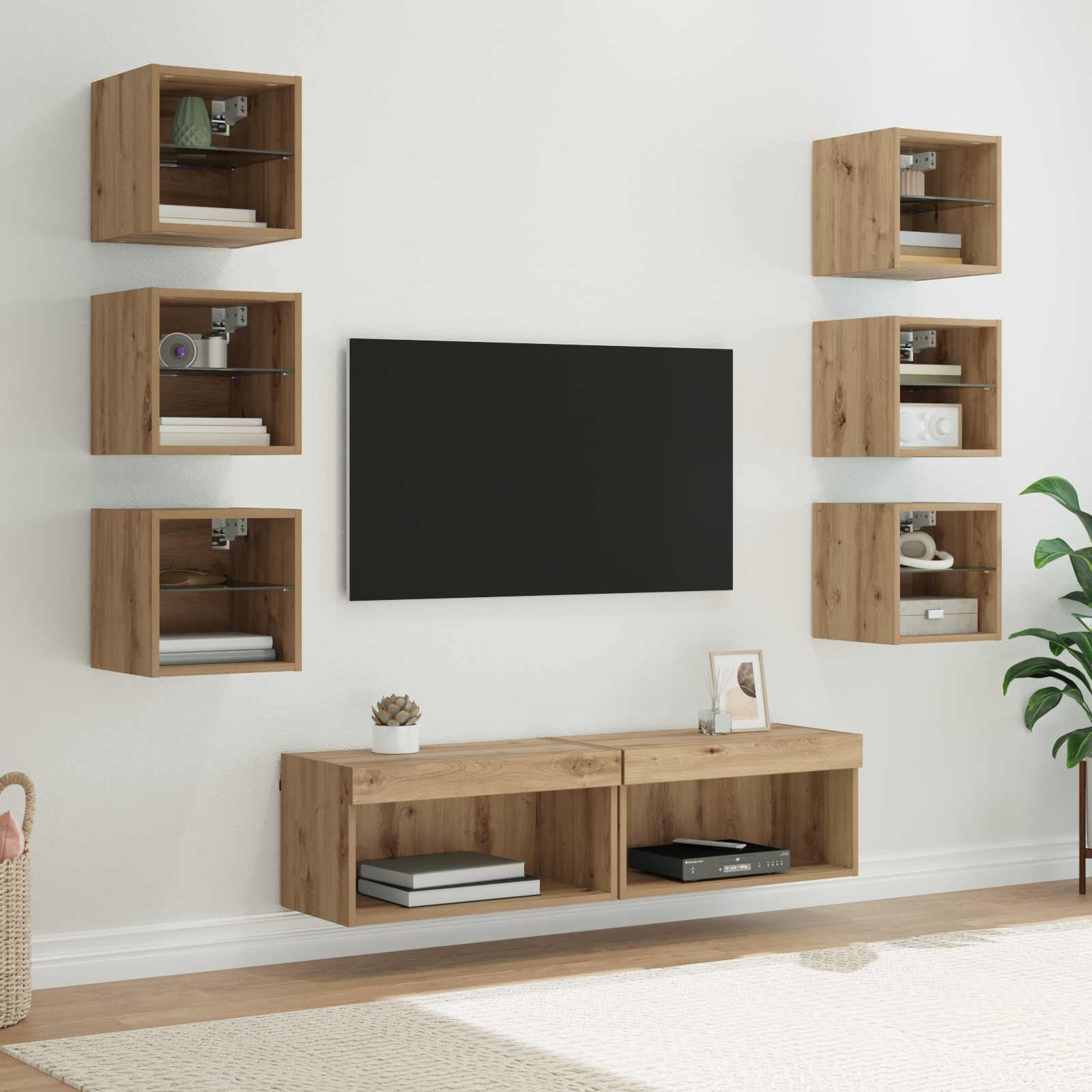 TV-Schränk 8 pcs Artisan-Eiche Glas