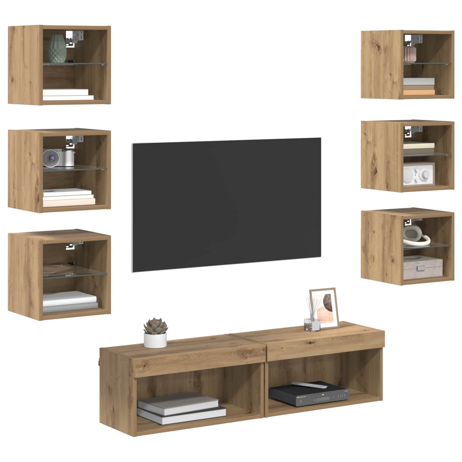 TV-Schränk 8 pcs Artisan-Eiche Glas