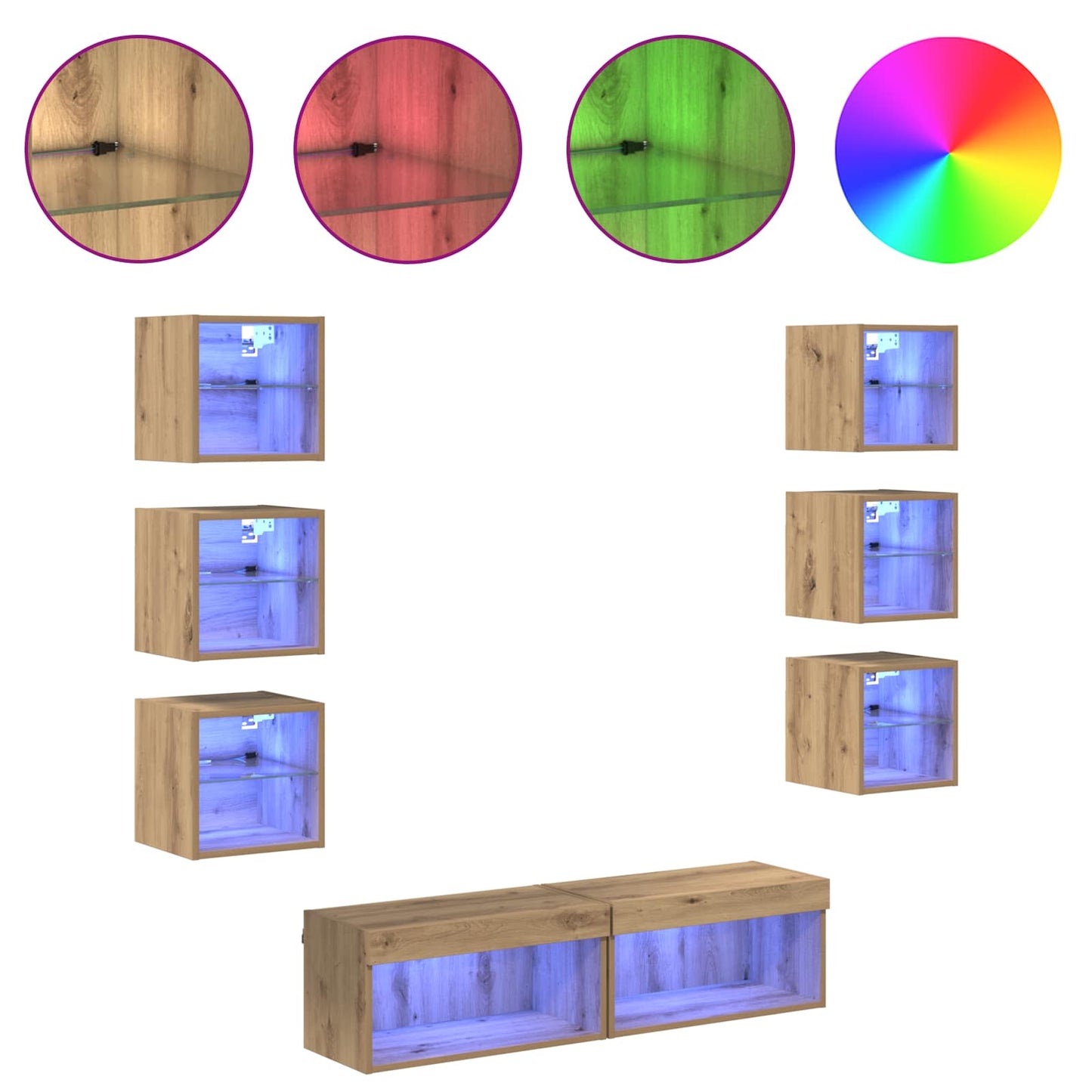 TV-Schränk 8 pcs Artisan-Eiche Glas