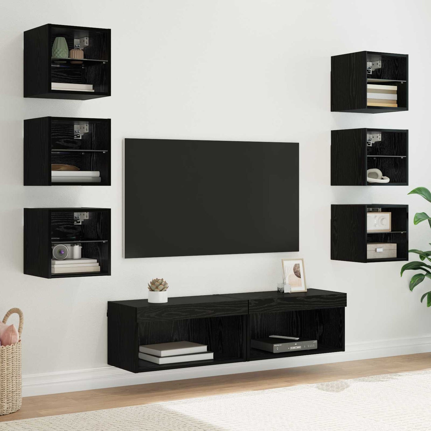 TV-Schränk 8 stk. Schwarz Eichen-Optik Glas